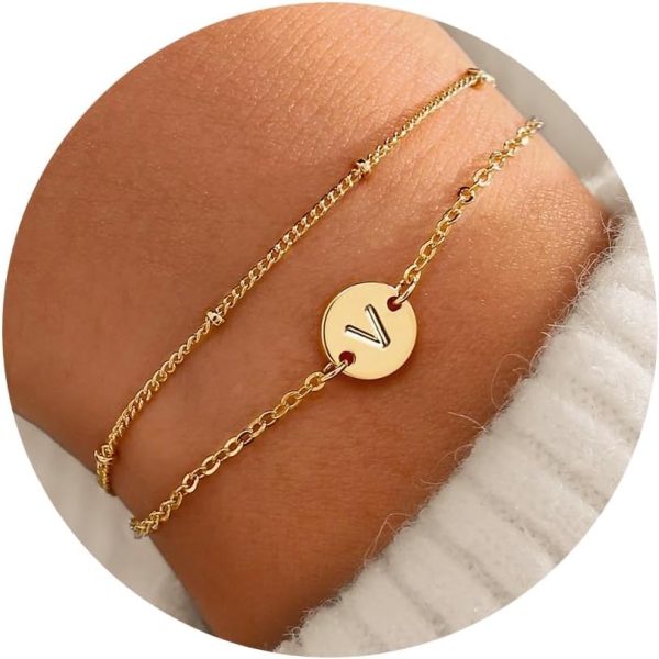 Dainty Initial Bracelets for Girls and Women - Trendy Gold/Silver Jewelry