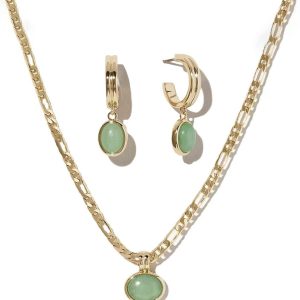 Elegant 18K Gold Plated Jade Jewelry Set for Women: Necklaces & Earrings