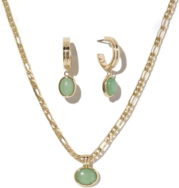 Elegant 18K Gold Plated Jade Jewelry Set for Women: Necklaces & Earrings