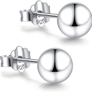 Elegant 18K White Gold Plated Sterling Silver Hypoallergenic Ball Stud Earrings