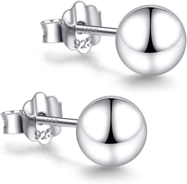 Elegant 18K White Gold Plated Sterling Silver Hypoallergenic Ball Stud Earrings