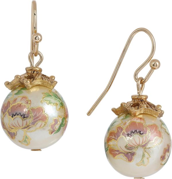 Elegant 1928 Jewelry Women's 14K Gold Dipped Floral Faux Pearl Drop Earrings