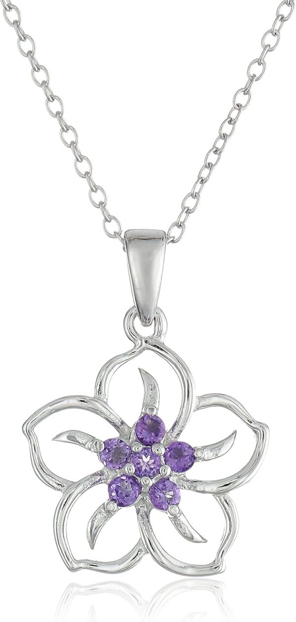 Elegant Birthstone Flower Pendant Necklace in Sterling Silver - Amazon Essentials