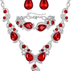 Elegant BriLove Bridal Jewelry Set: Teardrop Necklace, Earrings & Bracelet