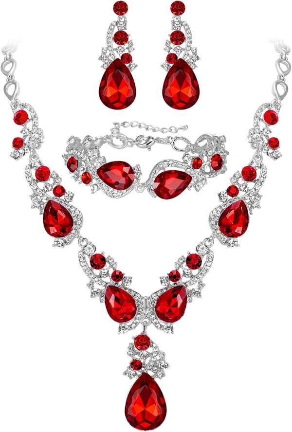 Elegant BriLove Bridal Jewelry Set: Teardrop Necklace, Earrings & Bracelet