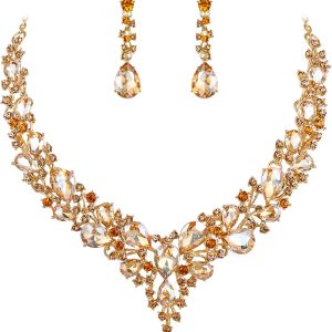 Elegant BriLove Women's Bridal Jewelry Set: Crystal Teardrop Necklace & Earrings