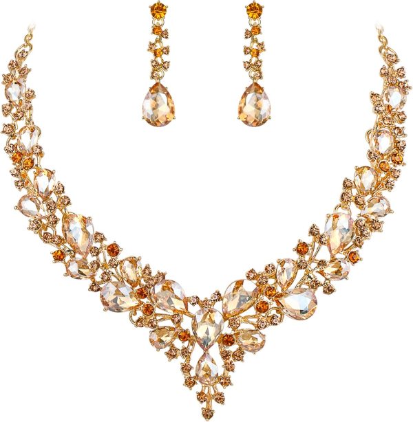 Elegant BriLove Women's Bridal Jewelry Set: Crystal Teardrop Necklace & Earrings