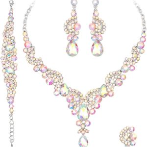 Elegant Crystal Jewelry Sets for Brides: Necklace, Earrings, Bracelet, and Ring