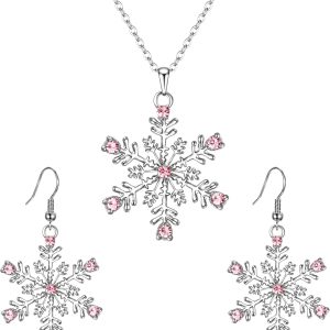 Elegant EVER FAITH Austrian Crystal Snowflake Flower Pendant Necklace and Earrings Set