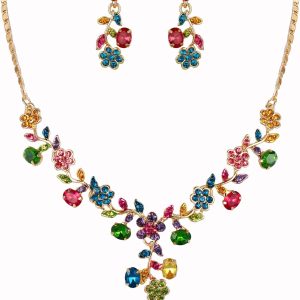 Elegant EVER FAITH Bridal Jewelry Set: Rhinestone Flower Leaf Necklace & Earrings