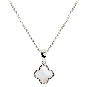 Elegant Four Leaf Clover Necklace in Mother of Pearl and Onyx Colors