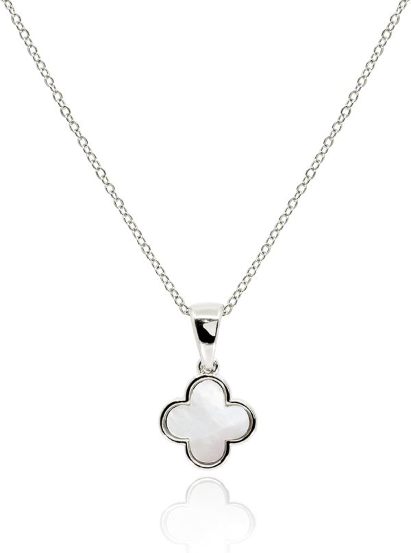 Elegant Four Leaf Clover Necklace in Mother of Pearl and Onyx Colors