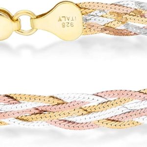 Elegant Miabella 18K Gold Over Sterling Silver Braided Herringbone Bracelet for Women