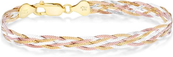 Elegant Miabella 18K Gold Over Sterling Silver Braided Herringbone Bracelet for Women