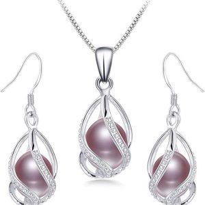 Elegant Natural Pearl Jewelry Set in 925 Sterling Silver for Women