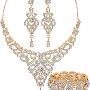 Elegant Silver Gold Plated Wedding Jewelry Sets: Necklaces, Earrings, and Bracelets