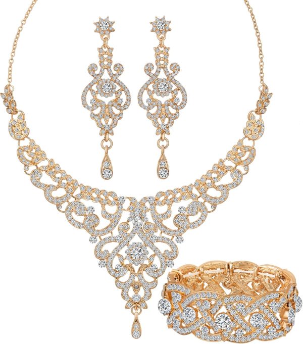 Elegant Silver Gold Plated Wedding Jewelry Sets: Necklaces, Earrings, and Bracelets