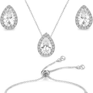 Elegant Teardrop Earrings Necklace Set for Brides, Bridesmaids, and Special Occasions