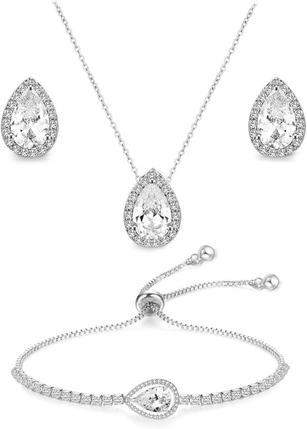 Elegant Teardrop Earrings Necklace Set for Brides, Bridesmaids, and Special Occasions