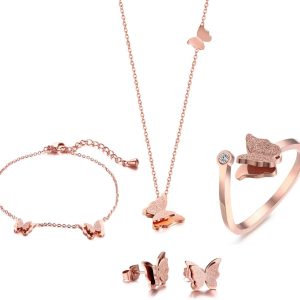 Elegant VNOX Rose Gold Jewelry Set for Women and Teens - Bracelet, Ring, Necklace, Earrings