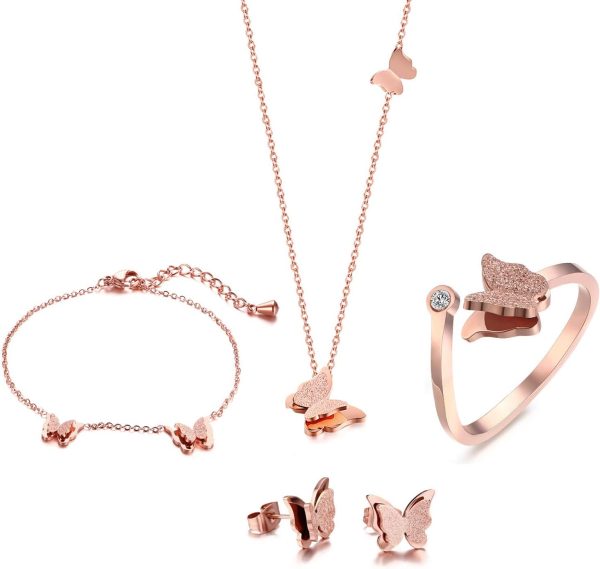 Elegant VNOX Rose Gold Jewelry Set for Women and Teens - Bracelet, Ring, Necklace, Earrings