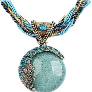 Handmade Retro Bohemian Turquoise Rhinestone Pendant Necklace for Women Fashion Jewelry