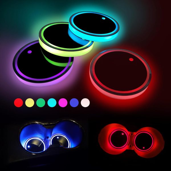 LED Car Cup Holders: Waterproof Atmosphere Lamp with Color Changing USB Mat