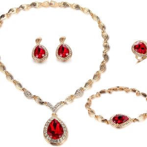 Luxury 18k Gold Plated Jewelry Set for Brides - Rhinestone Necklace & Earrings