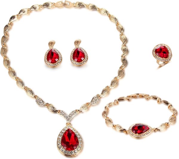 Luxury 18k Gold Plated Jewelry Set for Brides - Rhinestone Necklace & Earrings