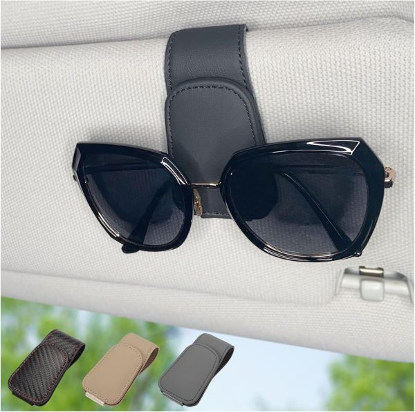 Magnetic Leather Sunglass Holder: Stylish Car Accessory for All Eyeglass Sizes