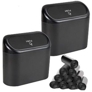 Mini Car Trash Can Bin with Lid & 150 Trash Bags - 2 Pack