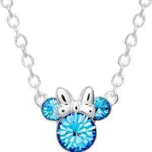 Minnie Mouse Birthstone Pendant Necklace: Silver Plated Jewelry for Every Month