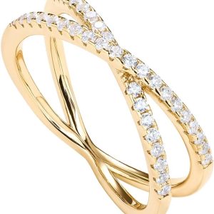 PAVOI 14K Gold Plated X Ring with Simulated Diamond for Women