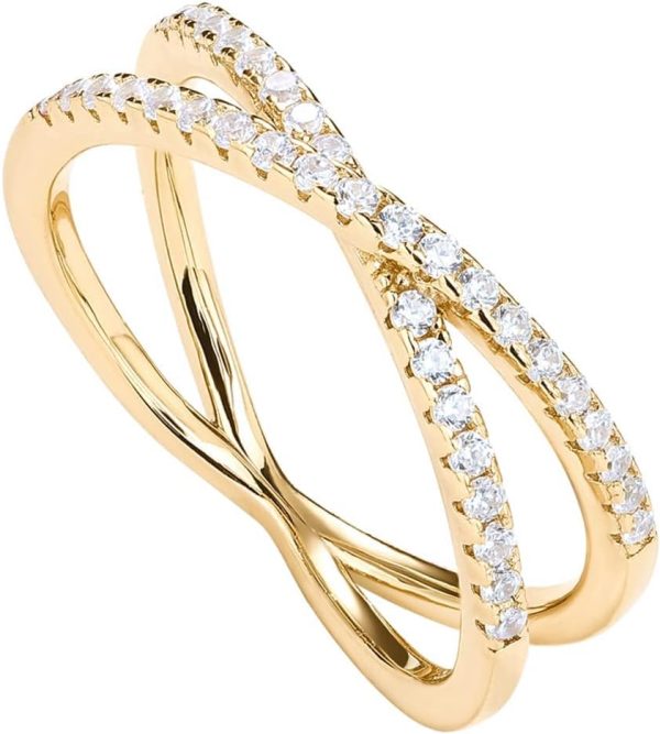 PAVOI 14K Gold Plated X Ring with Simulated Diamond for Women