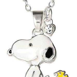 PEANUTS Snoopy and Woodstock Necklace for Women - Officially Licensed Silver Jewelry