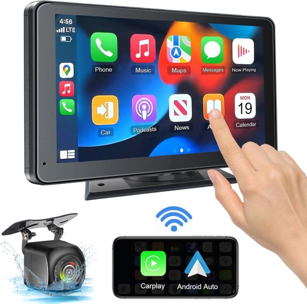 Portable 7" HD Car Stereo with Wireless Apple CarPlay and Android Auto