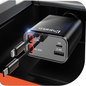 Retractable 4-in-1 Fast Car Charger for iPhone 16 and More