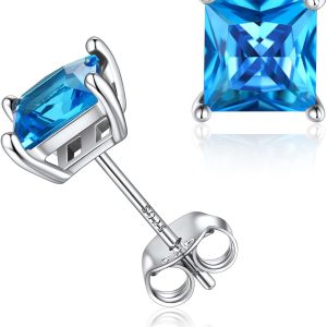 Sparkling Birthstone Stud Earrings for Women - ChicSilver 925 Sterling Silver Jewelry