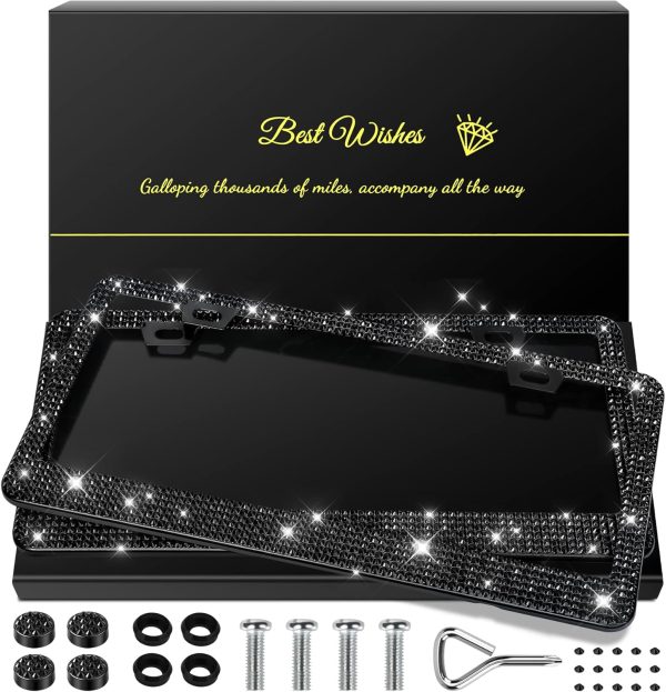 Sparkly Rhinestone License Plate Frames for Women - 2 Pack Car Accessories