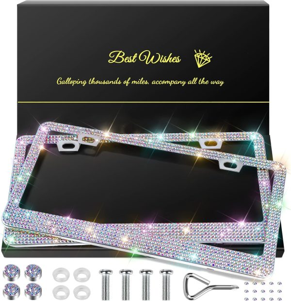 Sparkly Rhinestone License Plate Frames for Women - Colorful Car Accessories