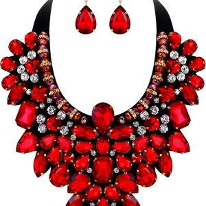 Stunning Rhinestone Crystal Necklace and Earrings Set in 9 Vibrant Colors