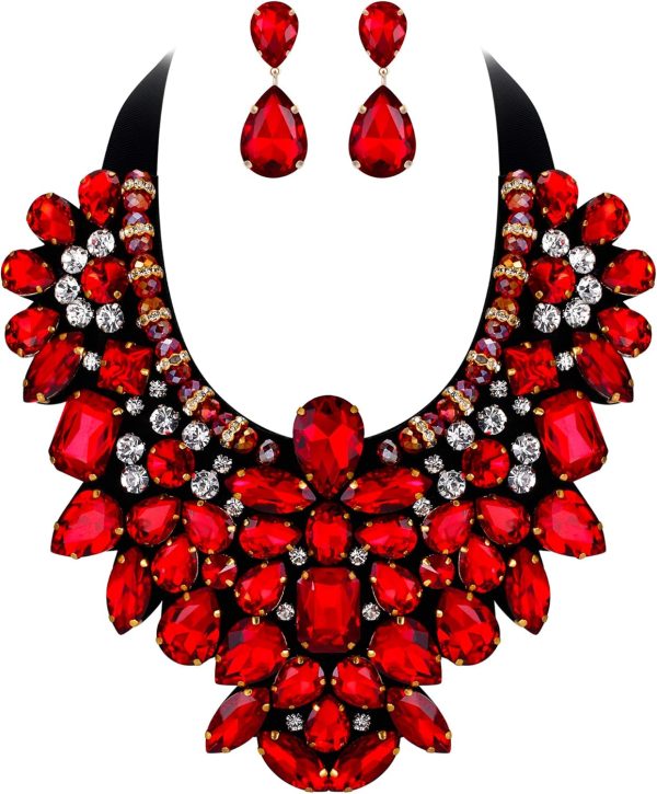 Stunning Rhinestone Crystal Necklace and Earrings Set in 9 Vibrant Colors