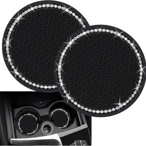 Stylish Bling Car Cup Coasters for Women - Anti-Slip Silicone Inserts