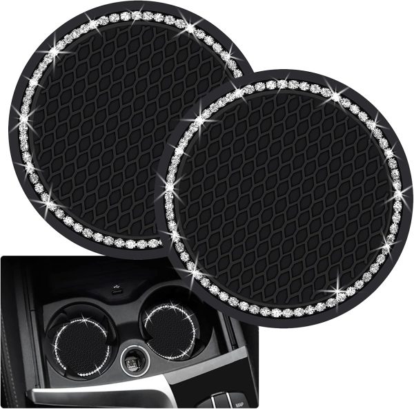 Stylish Bling Car Cup Coasters for Women - Anti-Slip Silicone Inserts