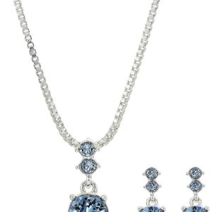 Stylish Nine West Silver/Blue Necklace and Earrings Set for Women