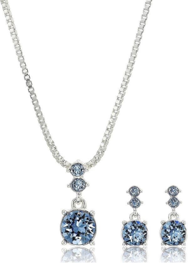 Stylish Nine West Silver/Blue Necklace and Earrings Set for Women