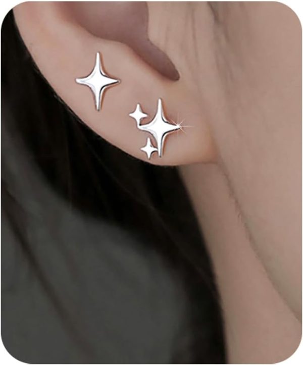 Trendy Hypoallergenic Sterling Silver Star Stud Earrings for Women and Teens