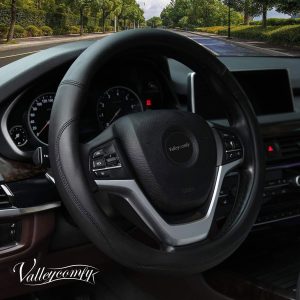 Upgrade Your Drive with Valleycomfy 15 Inch Black Leather Steering Wheel Cover