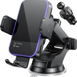 Wireless Car Charger with RGB Backlight - 15W Auto Clamping Phone Holder